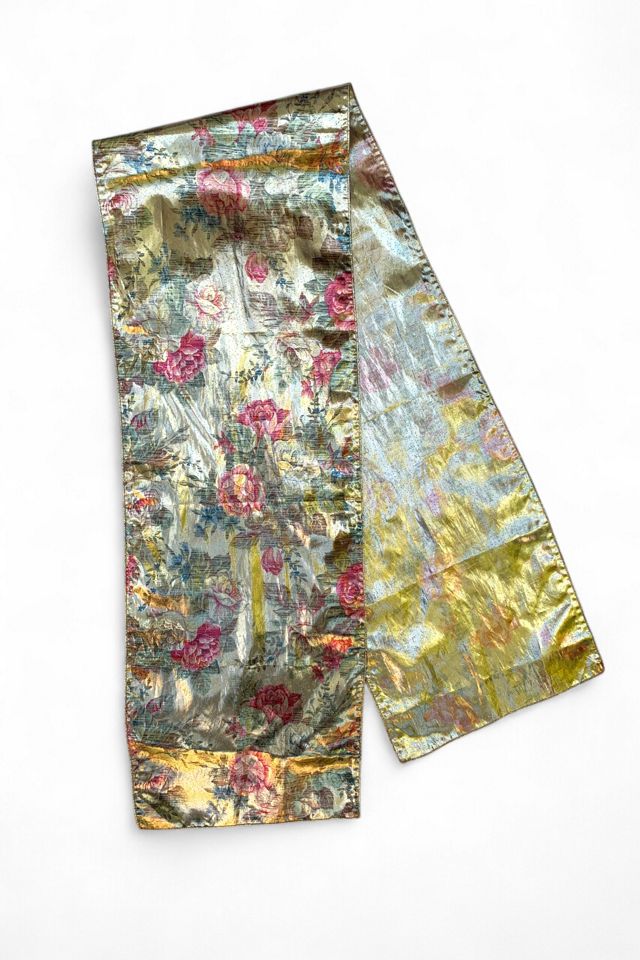 Vintage 1980s Gold Lamé Floral Scarf Selected by SharpLilTeeth #2