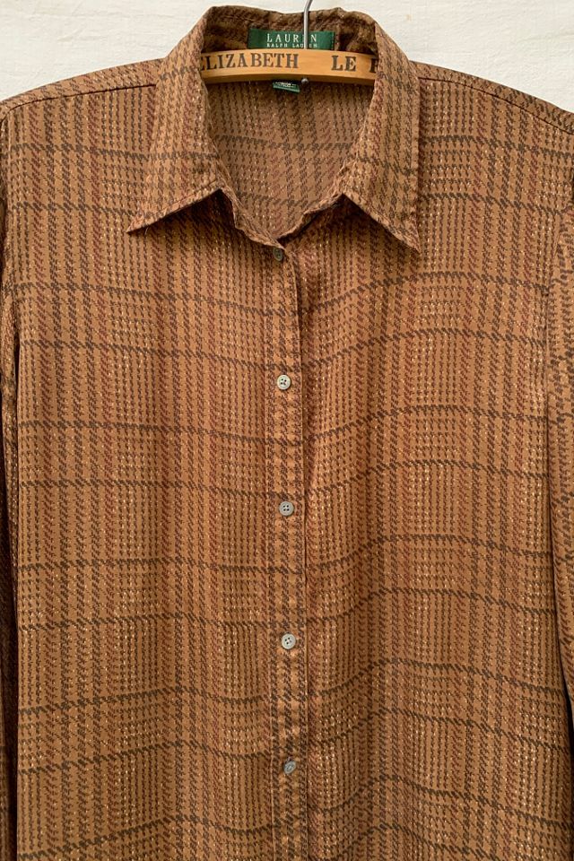 Vintage 1990s Houndstooth Silk Button-Up Blouse Selected by SharpLilTeeth #1