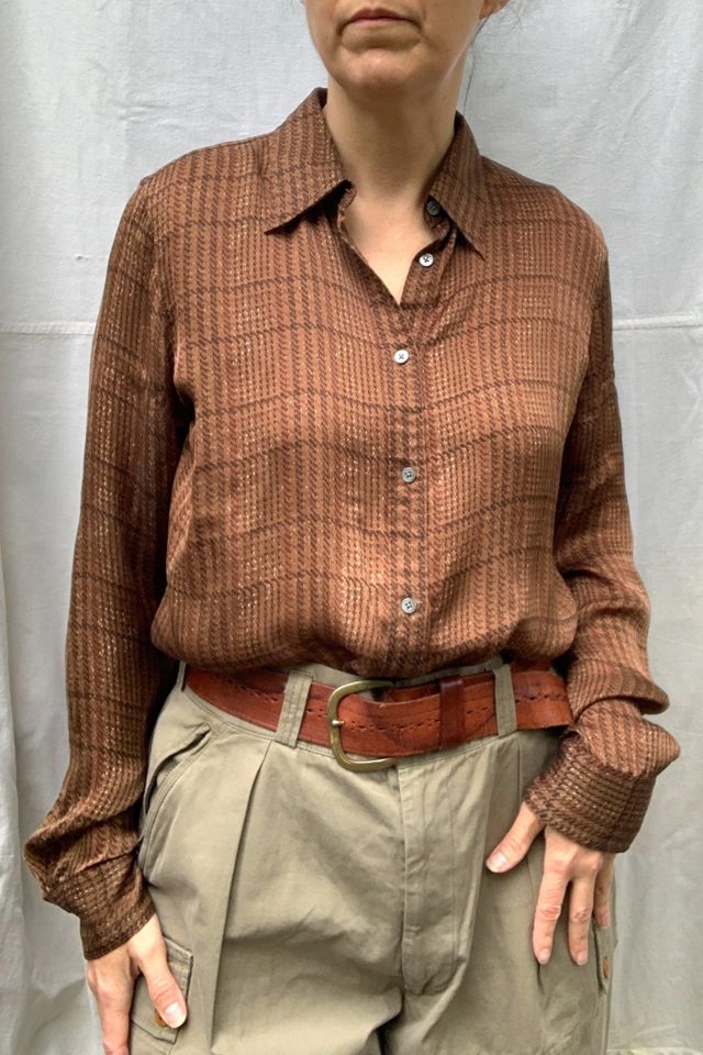 Vintage 1990s Houndstooth Silk Button-Up Blouse Selected by SharpLilTeeth #3
