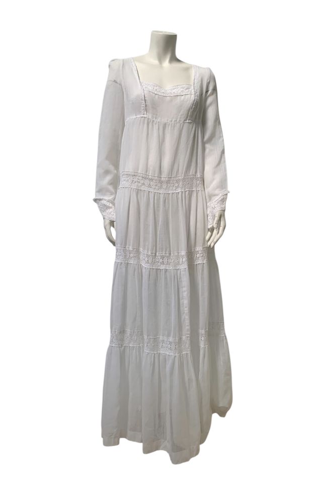 Vintage 1970s Trivia by Charm of Hollywood Sheer Voile Lace Tiered Maxi Dress Selected by SharpLilTeeth #1