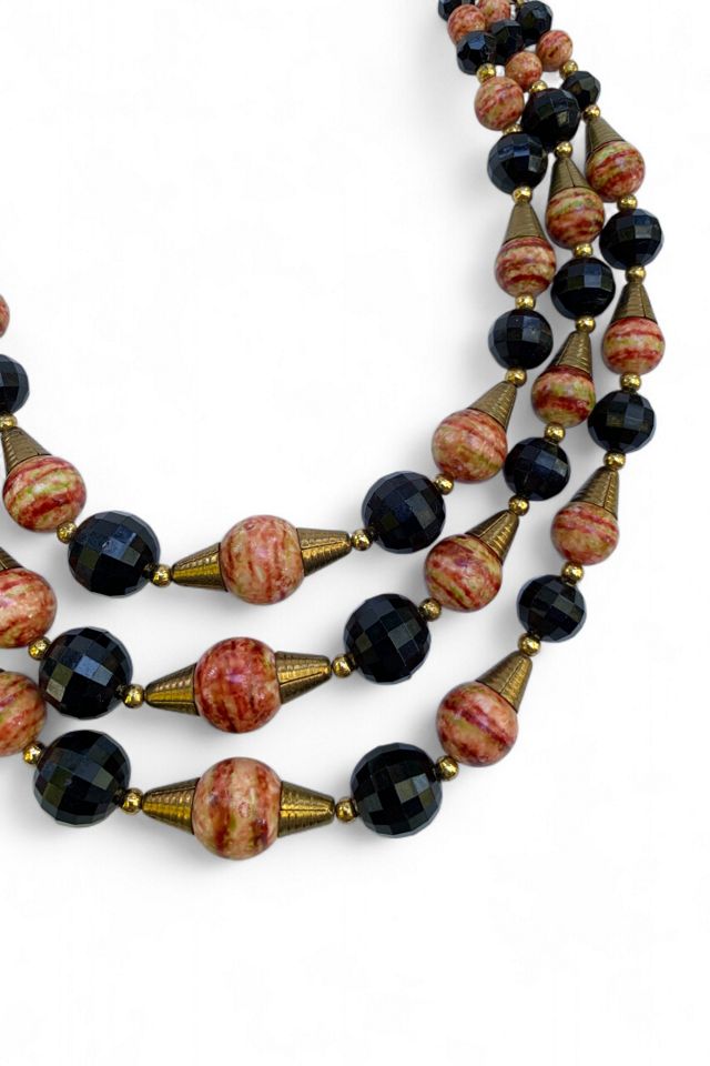 Vintage Mid-Century Triple Strand Bead Necklace Selected by SharpLilTeeth #1