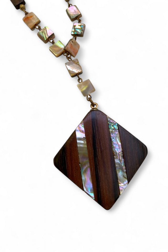 Vintage Wood & Abalone Statement Necklace Selected by SharpLilTeeth #1