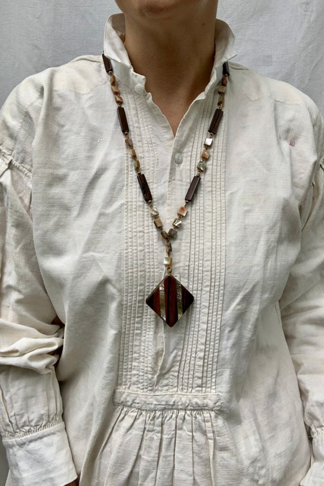 Vintage Wood & Abalone Statement Necklace Selected by SharpLilTeeth #2