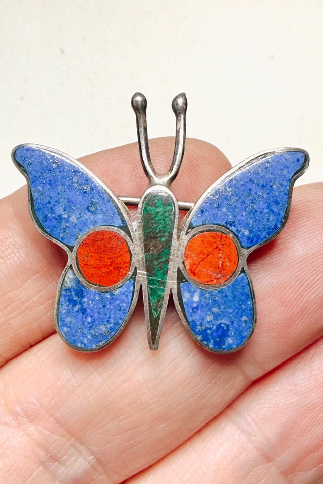 Vintage Fine Silver Mosaic Butterfly Pin Brooch Selected by Lux Revival #1