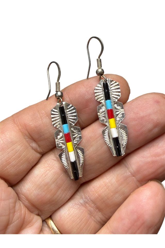 Vintage Sterling Silver Feather Earrings with Beads Selected by Lux Revival #1