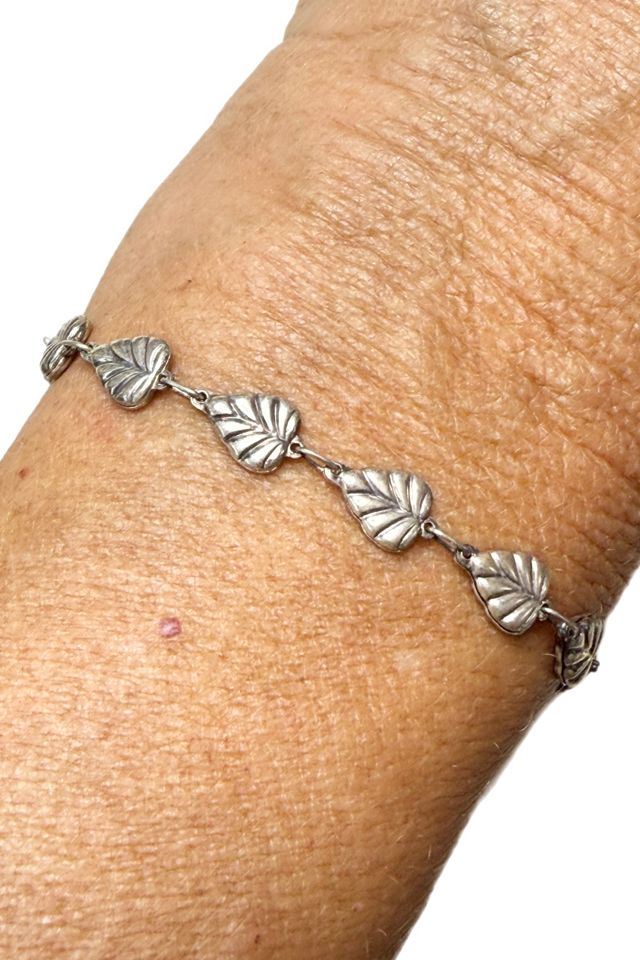Vintage Sterling Silver Repousse Leaves Bracelet Selected by Lux Revival #1