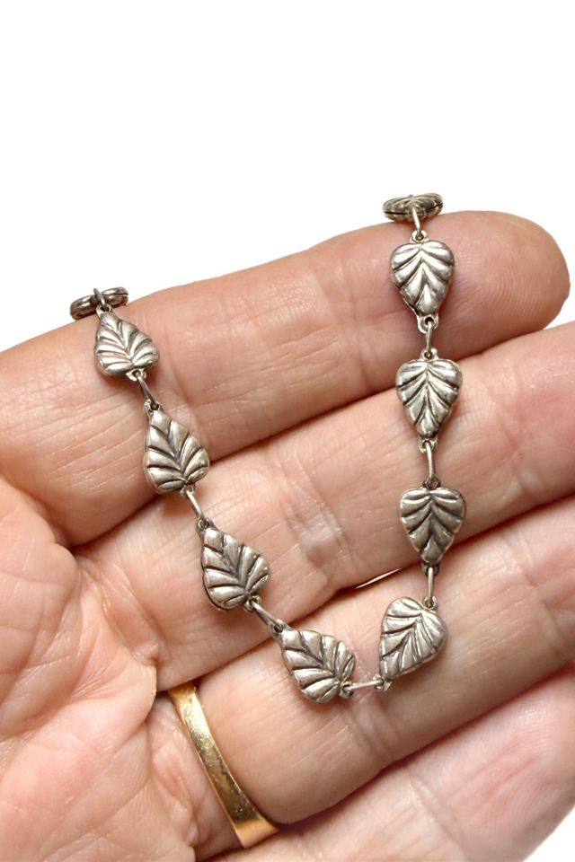 Vintage Sterling Silver Repousse Leaves Bracelet Selected by Lux Revival #2