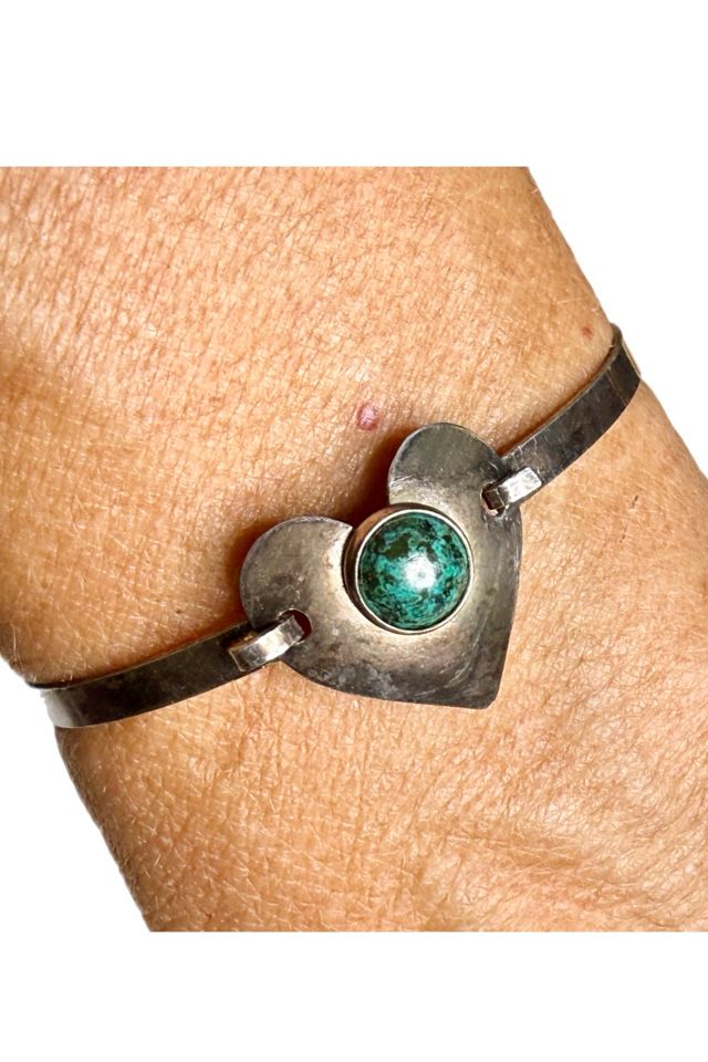 Vintage Sterling Silver Heart Bracelet with Gemstone Selected by Lux Revival #1