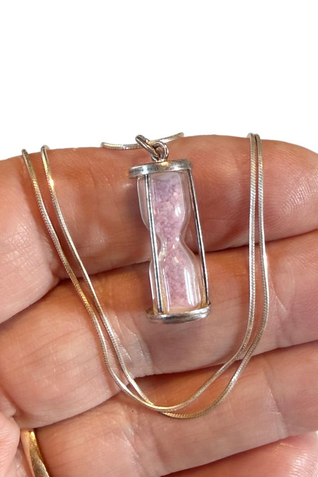 Vintage Sterling Silver Kiss Timer Hourglass Pendant Necklace Selected by Lux Revival #1