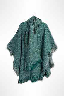 1980s Jade Green Woven Fringe Poncho Wrap Selected By Ritual Vintage