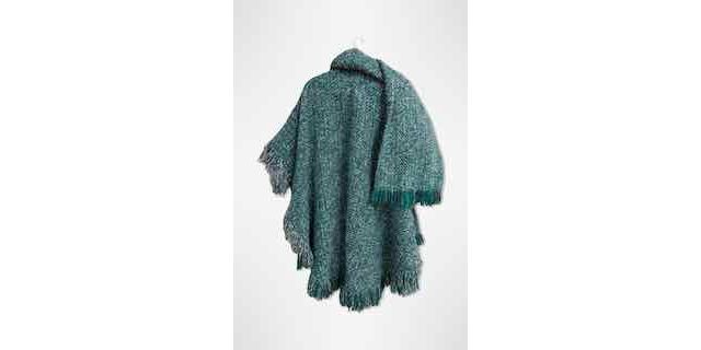 1980s Jade Green Woven Fringe Poncho Wrap Selected By Ritual Vintage #1