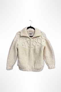 1970s Fisherman Knit Ivory Sweater Jacket Selected By Ritual Vintage