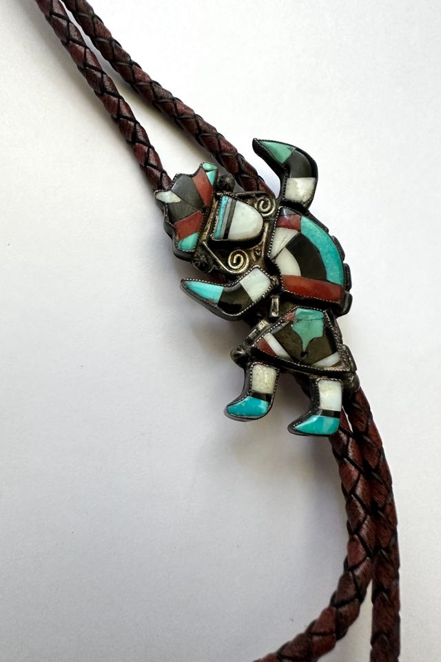 Vintage Sterling Silver and Turquoise Brown Leather Bolo Tie Selected by Grievous Angel Vintage #2