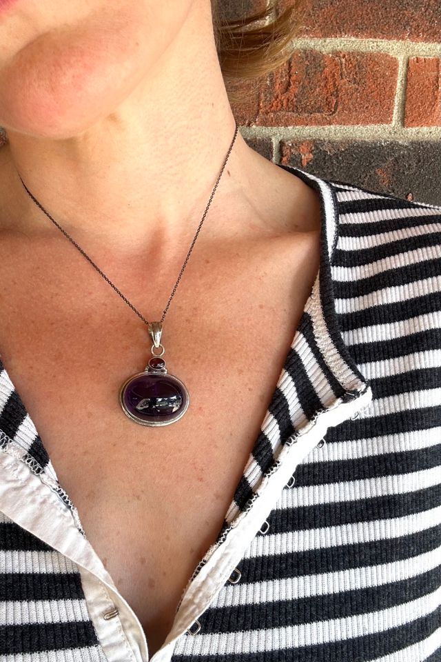 Vintage Sterling Silver and Amethyst Pendant Necklace Selected by Grievous Angel Vintage #2