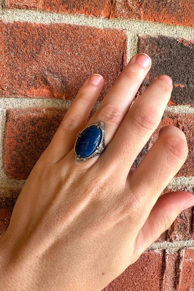 Vintage Blue Cabochon Sterling Silver Filigree Ring Selected by Grievous Angel Vintage #1