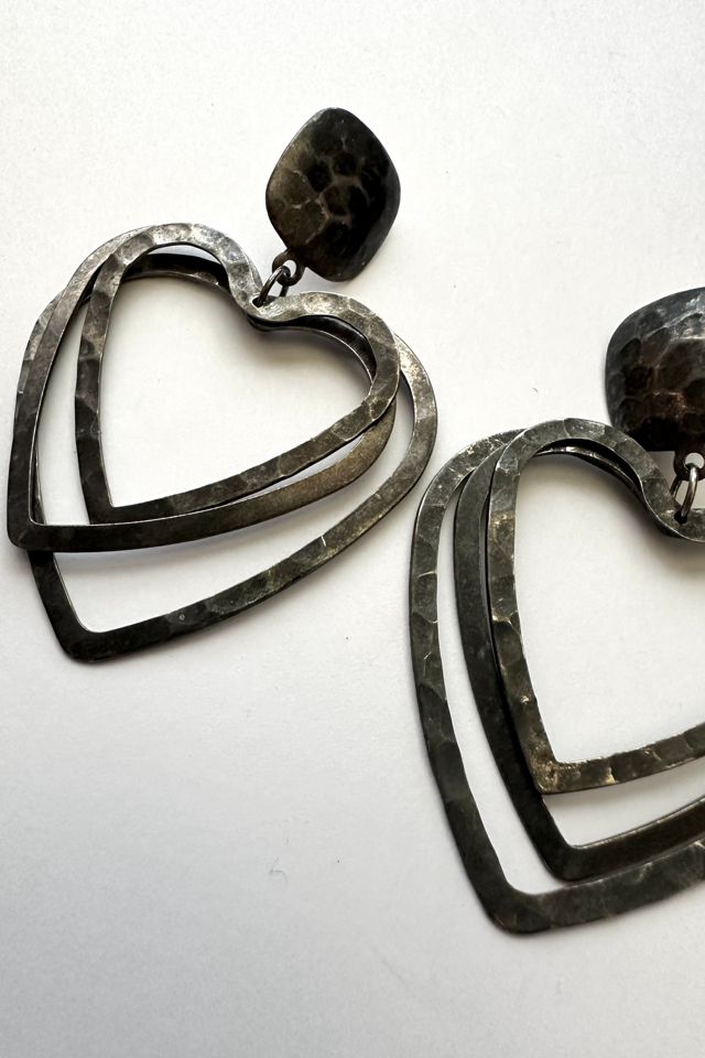 Vintage Hammered Silver Heart Earrings Selected by Grievous Angel Vintage #1
