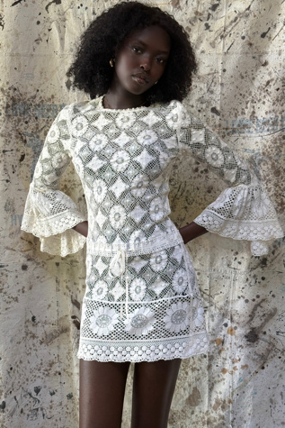 Vintage 1960's Saks Fifth Avenue Lace Bell Sleeve Mini Dress Selected By Afterlife Boutique