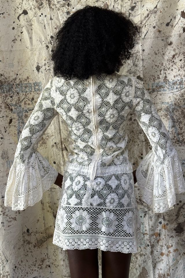 Vintage 1960's Saks Fifth Avenue Lace Bell Sleeve Mini Dress Selected By Afterlife Boutique #1
