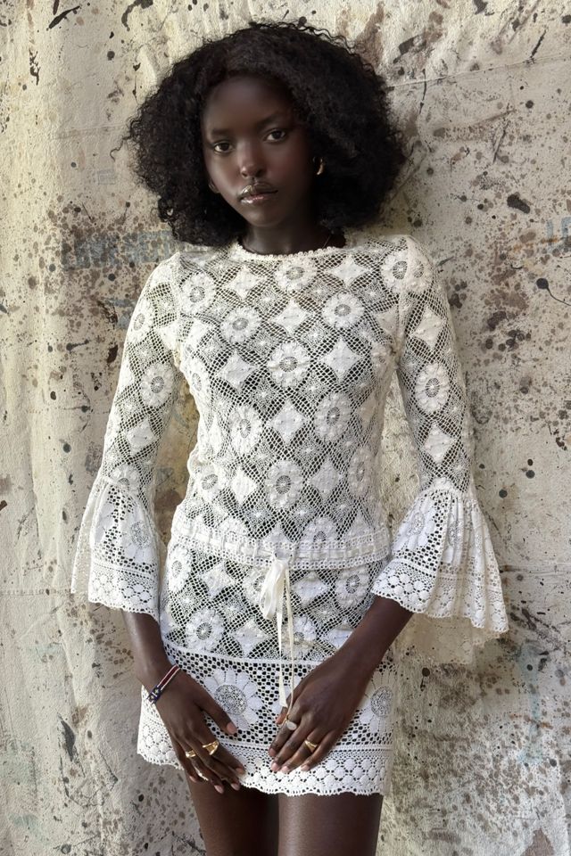 Vintage 1960's Saks Fifth Avenue Lace Bell Sleeve Mini Dress Selected By Afterlife Boutique #2