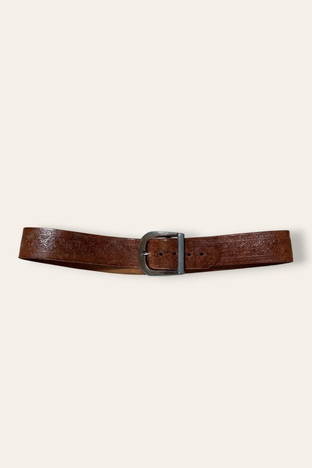 Vintage 1970's Tooled Distressed Leather Belt Selected By Afterlife Boutique #1