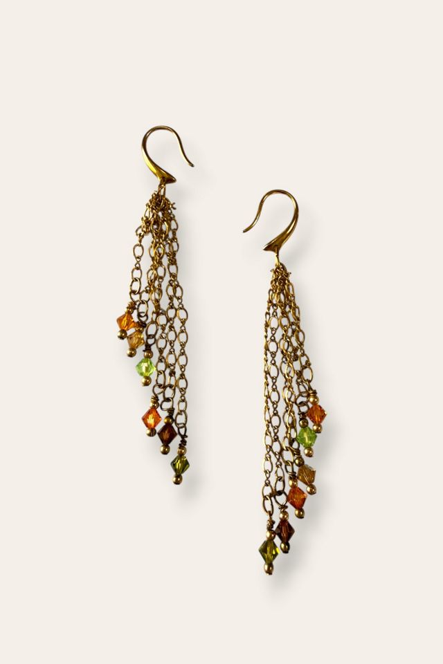 Y2K Gold Tone Glass Bead Tassel Drop Earrings Selected By Afterlife Boutique #1
