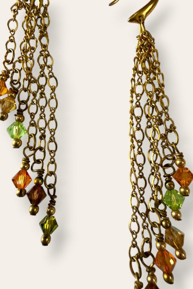 Y2K Gold Tone Glass Bead Tassel Drop Earrings Selected By Afterlife Boutique #2