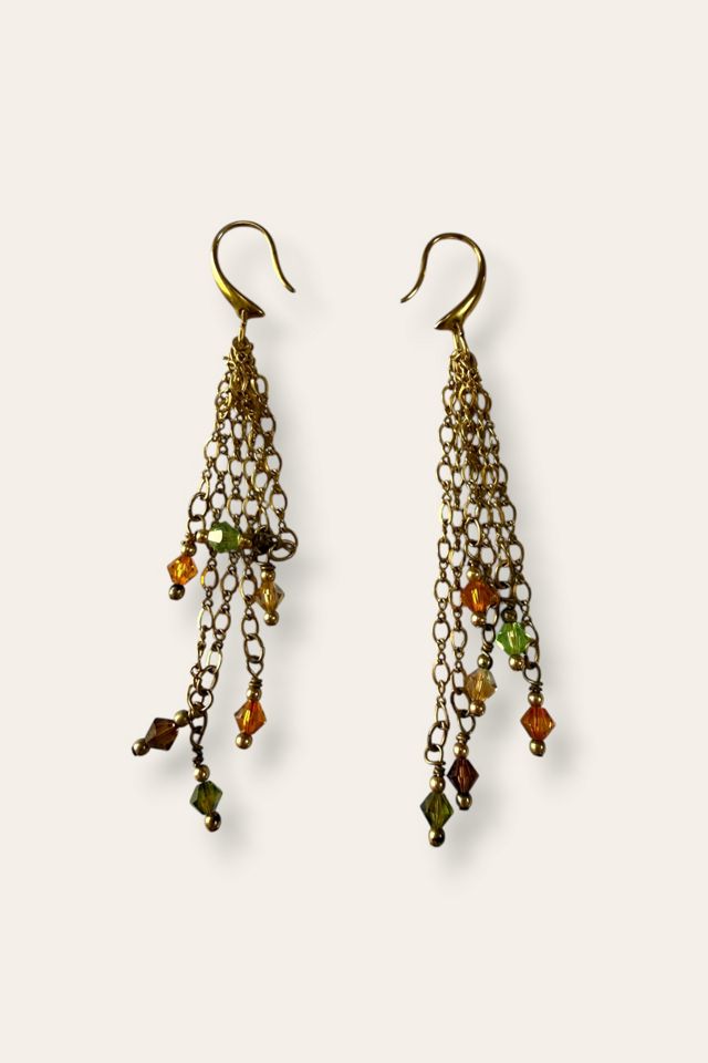 Y2K Gold Tone Glass Bead Tassel Drop Earrings Selected By Afterlife Boutique #3