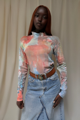 Vintage Hand-Dyed Mock Neck Long Sleeve Shirt Selected By Afterlife Boutique