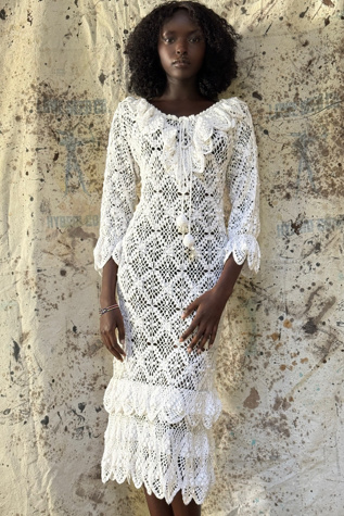 Vintage 1970's Crochet Tiered Maxi Dress Selected By Afterlife Boutique