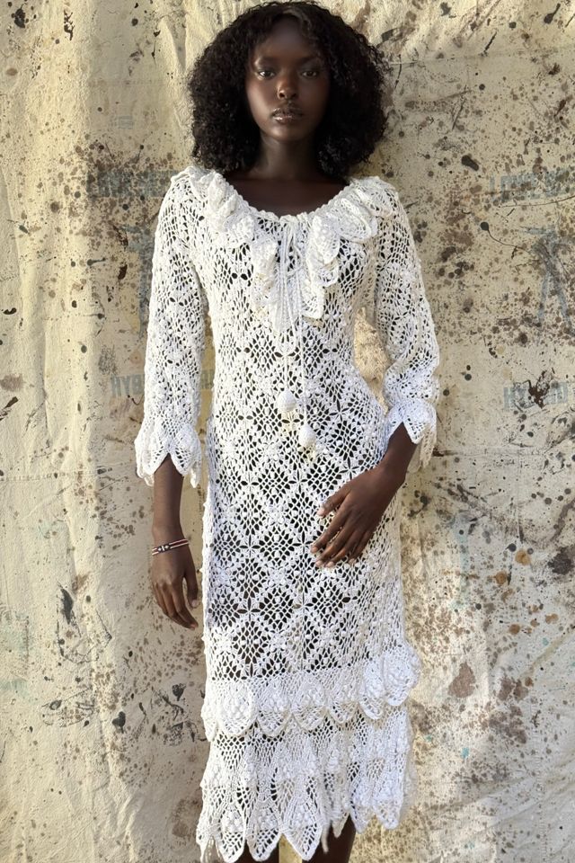 Vintage 1970's Crochet Tiered Maxi Dress Selected By Afterlife Boutique #3