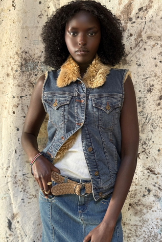 Y2K Denim Faux Fur Lined Vest Selected By Afterlife Boutique