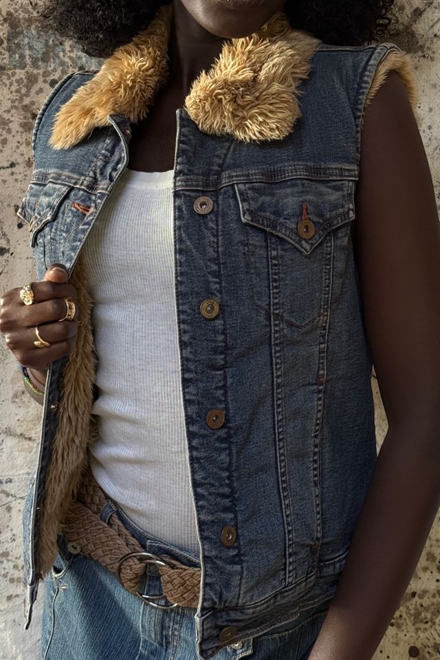 Y2K Denim Faux Fur Lined Vest Selected By Afterlife Boutique #1