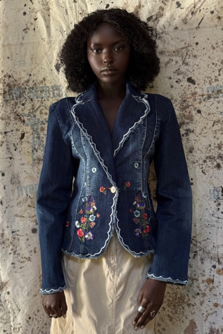 Y2K Denim Embroidered Blazer Selected by Afterlife Boutique