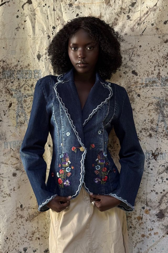 Y2K Denim Embroidered Blazer Selected by Afterlife Boutique #1