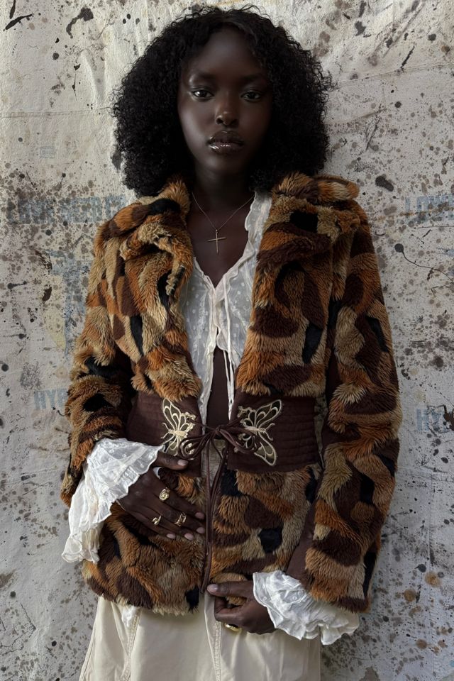 Y2K Faux Fur Patchwork Jacket Selected By Afterlife Boutique #1