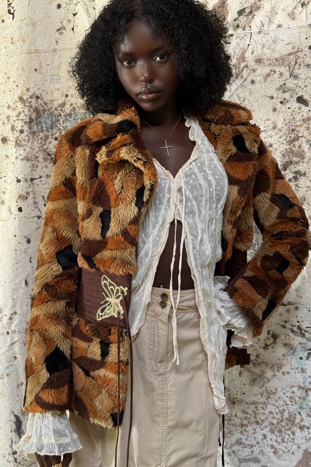 Y2K Faux Fur Patchwork Jacket Selected By Afterlife Boutique #3