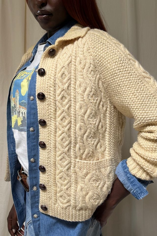 Vintage 1980s Wool Fisherman Cardigan Sweater Selected By Afterlife Boutique #2