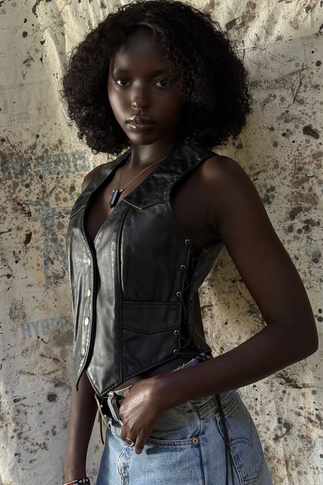 Vintage 1980s Lace-Up Side Leather Vest Selected By Afterlife Boutique #2