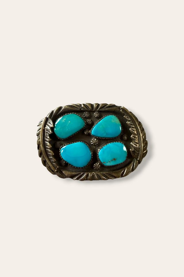 Vintage 1970s Sterling Silver & Turquoise Stones Belt Buckle Selected By Afterlife Boutique #1