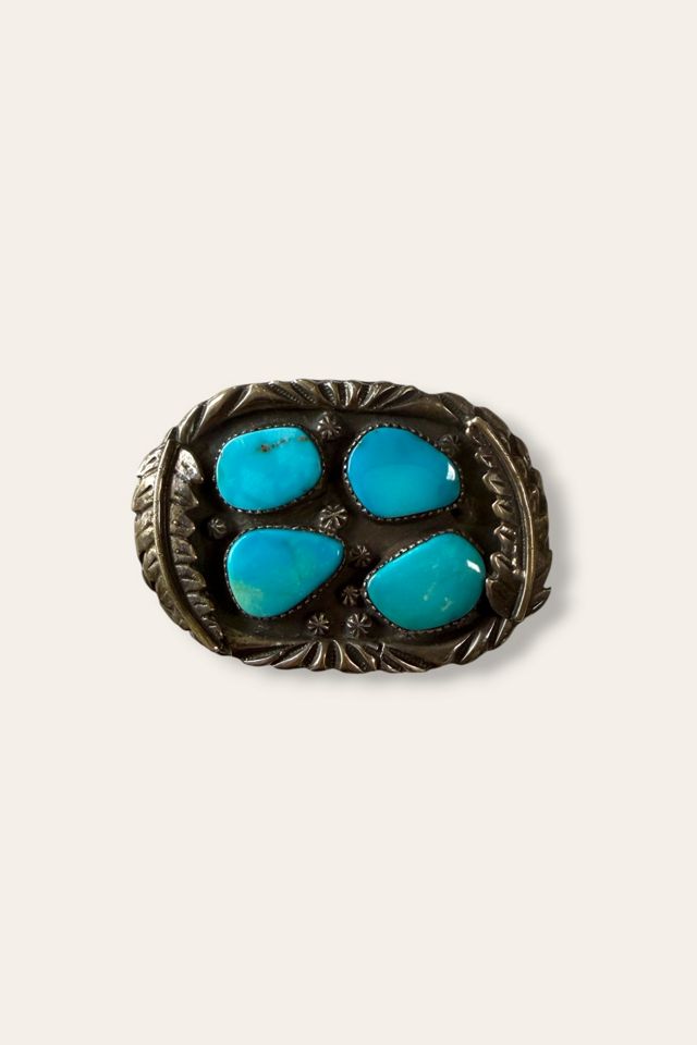 Vintage 1970s Sterling Silver & Turquoise Stones Belt Buckle Selected By Afterlife Boutique #3
