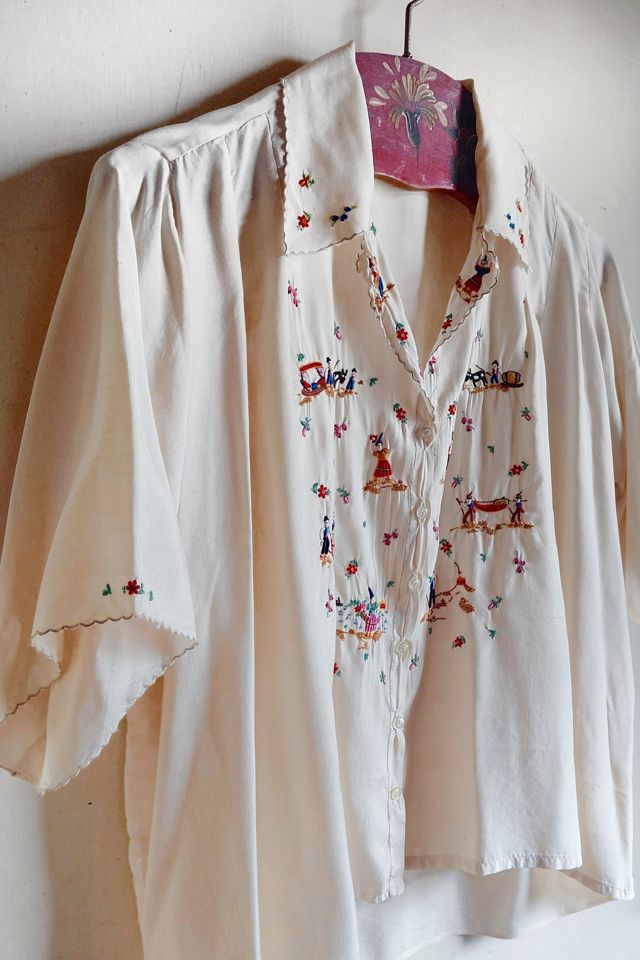 1940's European Hand Embroidered Silk Blouse Selected by Garbage Soup #1