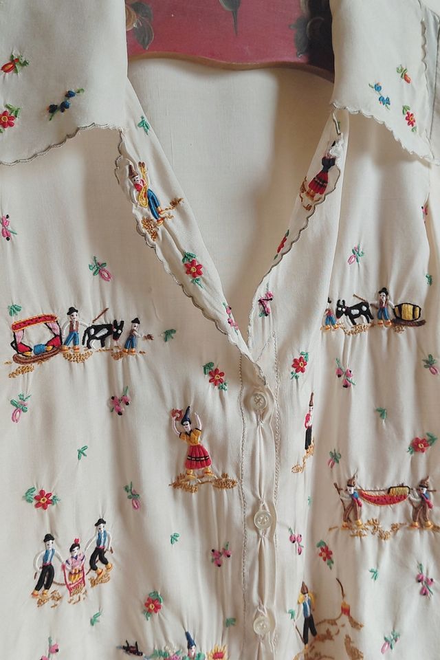 1940's European Hand Embroidered Silk Blouse Selected by Garbage Soup #2