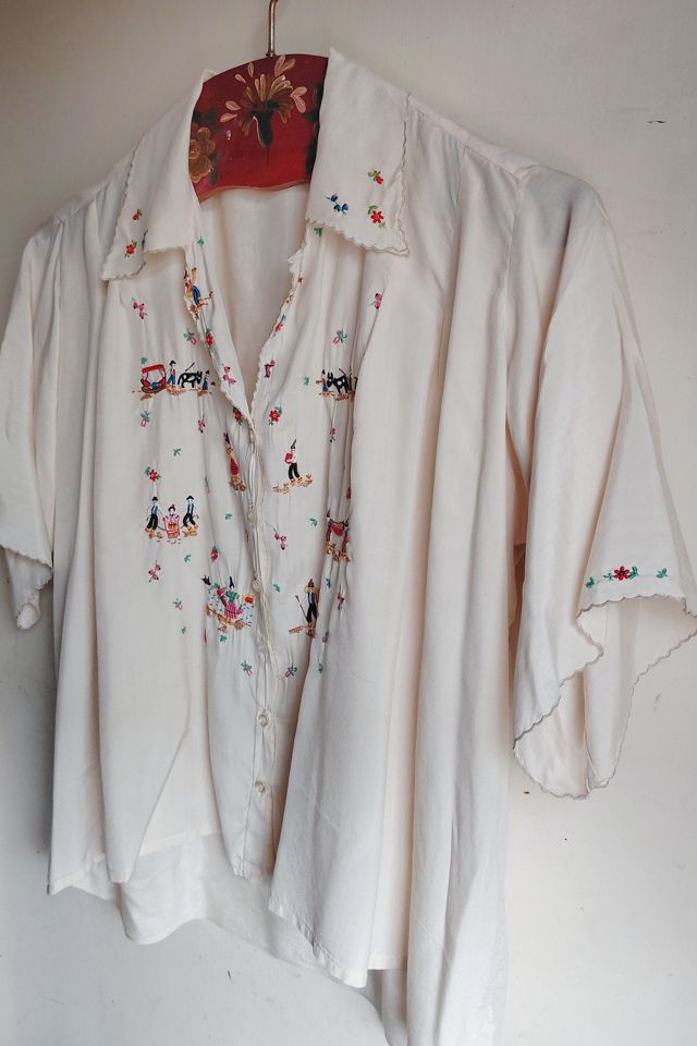 1940's European Hand Embroidered Silk Blouse Selected by Garbage Soup #3