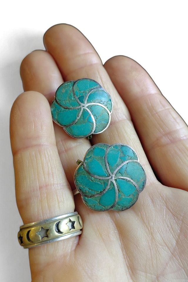Vintage Southwest Turquoise Channel Inlay Earrings Selected by Garbage Soup #1