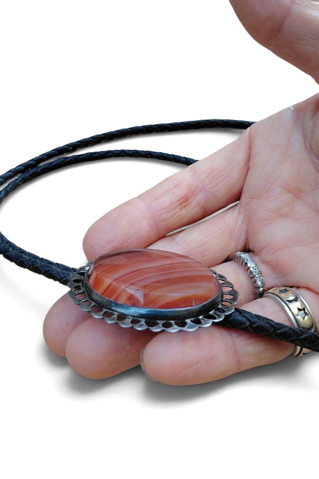 Vintage Banded Agate and Sterling Bolo Tie Selected by Garbage Soup #2