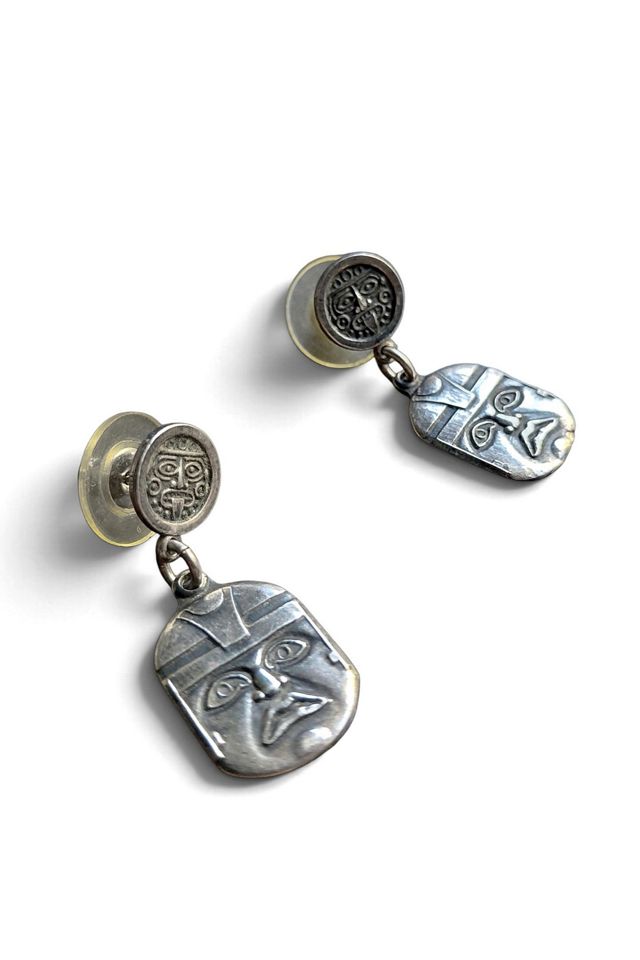 Vintage Mexican Silver Mask Dangle Earrings Selected by Garbage Soup #1