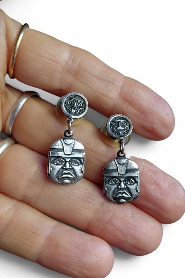 Vintage Mexican Silver Mask Dangle Earrings Selected by Garbage Soup #3