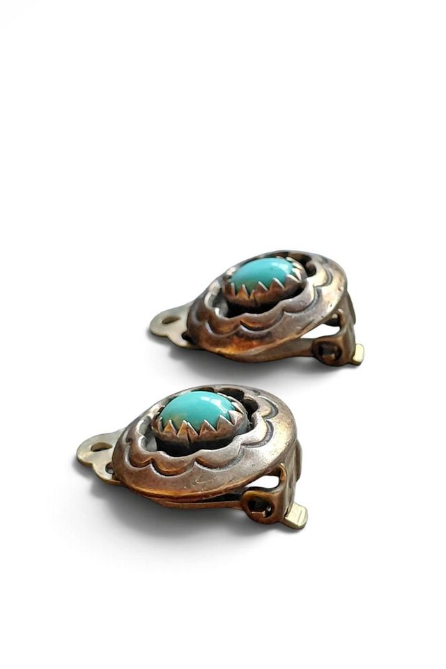 Vintage Turquoise and Sterling Medallion Earrings Selected by Garbage Soup #1