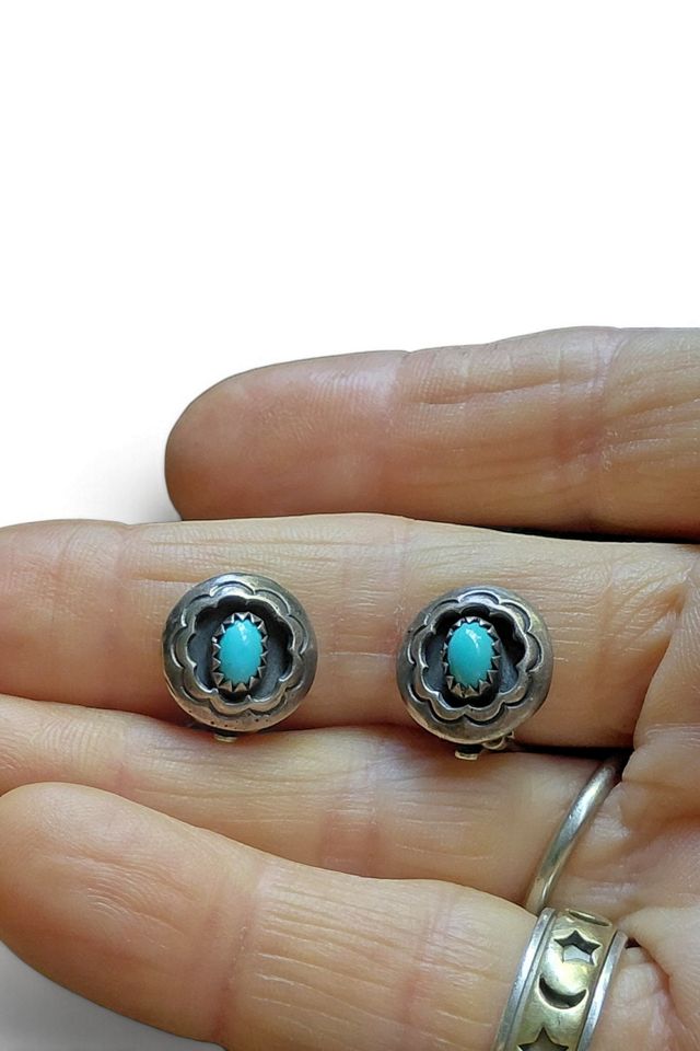 Vintage Turquoise and Sterling Medallion Earrings Selected by Garbage Soup #2