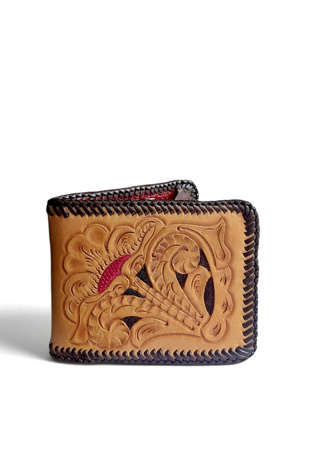 Vintage Tooled Western Leather Wallet Selected by Garbage Soup